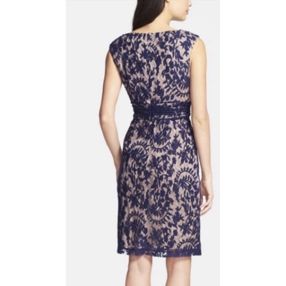 Adrianna Papell Dress Womens 12 Navy Blue Lace Overlay Wedding Cocktail Party - Picture 2 of 16